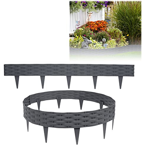 JOIEYOU Rasenkante Kunststoff Beetumrandungen Beetumrandung DIY Rattan-Optik Gartenpalisade für Dekoration Gartenzaun Gemüsegarten Rasen (10M, 10 Stücke Anthrazit)