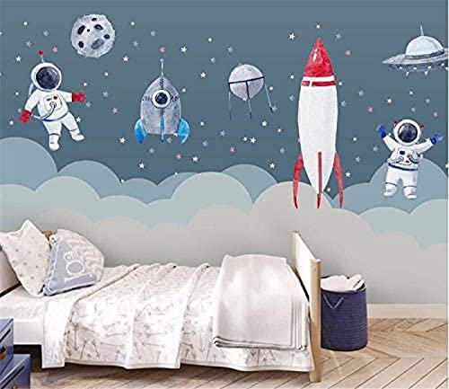 Mural nórdico minimalista dibujado a mano cohete espacial habitación de niños dormitorio de niña Mural de dibu Decoración Fotomural Sala De Estar Pared Pintado Papel Tapiz No Tejido-430cm×300cm