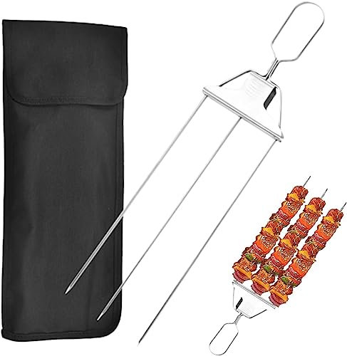Spieße für Kabobs, 3-Zinken-Spieß, 3-Wege-Grillspieße, Metallspieße zum Grillen, einfach zu bedienender Schieber, Grillzubehör, Kabob-Sticks für Fleisch, Huhn, Würstchen, Gemüse