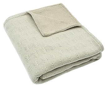 Jollein 517-511-67050 Babydecke Strick Grain Knit mit Teddyfell Olive (75x100 cm)