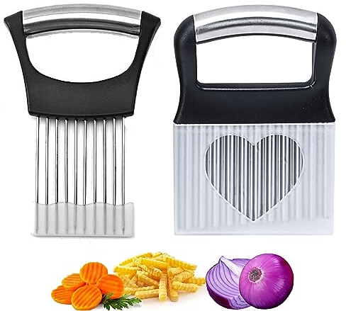 Crinkle Cutter, Onion Cutter Holder, Stainless Steel Cutting Kitchen Gadget, Potato Cutter French Fries Vegetable Cutter and Fruit Slicer