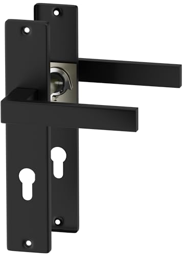 ERGO line CUBE Schwarz Türbeschlag Türgriff PZ - Profilzylinder Set Langschild Drückergarnitur, Türbeschlag, Türklinke, Türklinke Schwarz, Türdrücker