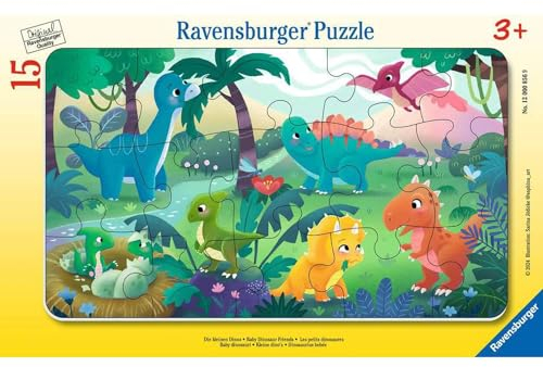 Ravensburger Kinderpuzzle - 12000856 Die kleinen Dinos - 15 Teile Rahmenpuzzle für Kinder ab 3 Jahren