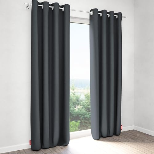 Schuette® Verdunklungsvorhang mit Ösen ● Century Black: Shadow Touch (Grau) ● 290x130cm Höhe x Breite (1 Stück) ● Blackout Vorhang Verdunkelung Knitterfrei Pflegeleicht Gardine Thermo Blickdicht