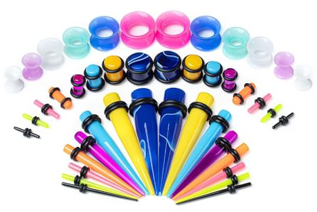 VOGEM Lot de 50 écarteurs d'oreille 14G-00G/1,6 mm-12 mm en acrylique - Tunnels d'oreille en silicone - Kit d'étirement - Pour homme et femme, Acrylique