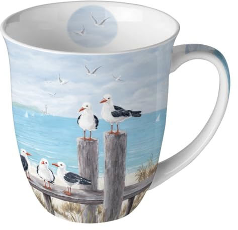 Tasse Sommer Möwen am Ufer aus Porzellan. Motivtasse für den gedeckten Tisch und als Geschenk 0,4L x H10,5cm