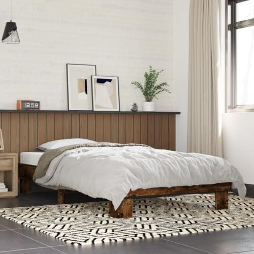 vidaXL Sängram rökfärgad ek 90x190 cm konstruerat trä och metall, säng, gästsäng, enkelsäng, sovrumsmöbler, sängbotten