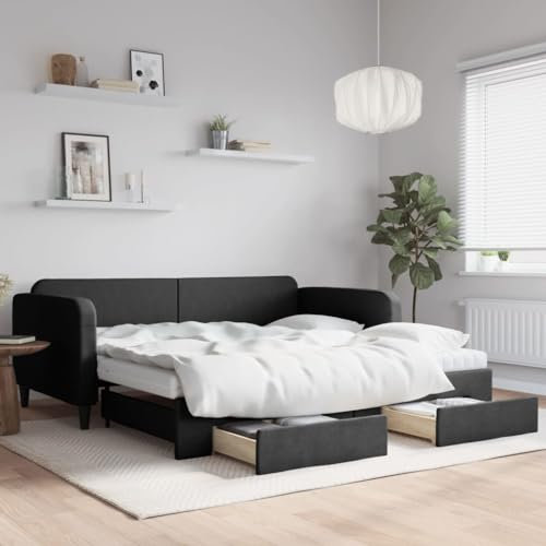 KTHLBRH Tagesbett Ausziehbar mit Schubladen Schwarz 100x200 cm Stoff Struttura del letto dell'hotel Telaio per Camera da letto Cornice da letto per soggiorno Adatto per Camera da letto