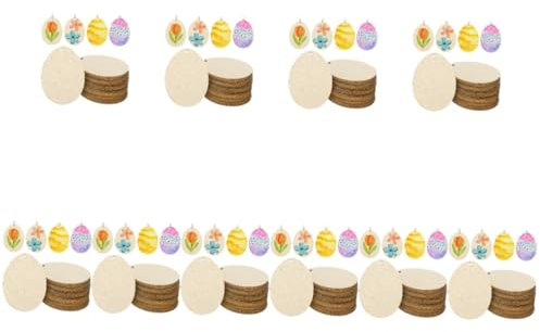 SHINEOFI 200pcs Easter Egg Shaped Hanging Decorations Wooden Embellishments Rope for Wall and Tree Decor