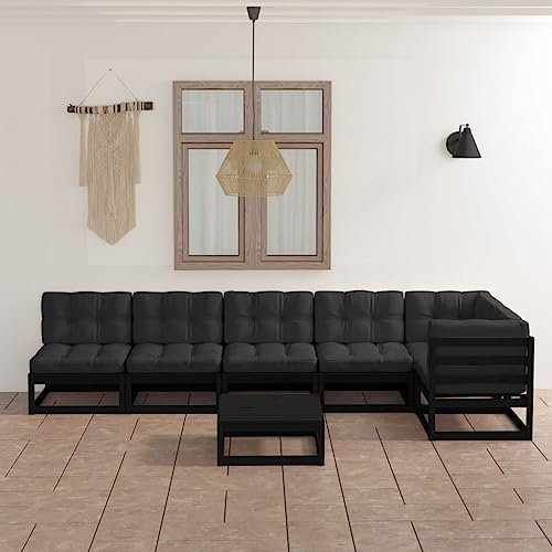 KATERYY 7-TLG. Garten-Lounge-Set mit Kissen Kiefer Massivholz,Gemütliche GartenLounge aus Kiefernholz mit anthrazitfarbenen Kissen für Entspannung und Geselligkeit