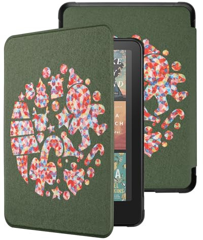 WALNEW Case for 7 All-New Kindle Paperwhite 12th Gen 2024 and Kindle Colorsoft Signature Edition, Premium PU Leather Protective Cover for Kindle Paperwhite with Auto Wake/Sleep (Christmas Green)