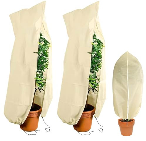 WJWINER 2 Pezzi Protezione Invernale per Piante con Coulisse E Cerniera, Serra Piante Esterno, Telo Tessuto Non Tessuto per Piante, Telo Piante Inverno, per Tutti I Tipi di Piante E Arbusti