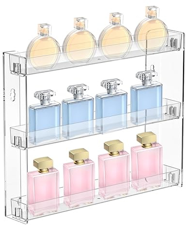 xiruiubao Adhesive Wall Shelves, Without Drilling Required, Adhesive Wall Shelves, Hanging Shelf for Storing Anime Figures, Nail Polishes, Cigarettes, Perfumes, Medicines, Etc., Three Levels Wall