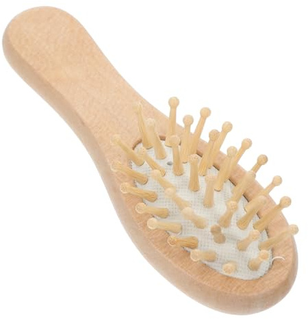 Kleiner Luftkissen Haarbürste, Kompakt, Antistatisch, Tragbar | Kopfhautmassage und Sanftes Entwirren, Leichte Holzpaddelbürste für Kinder und Erwachsene, Beige