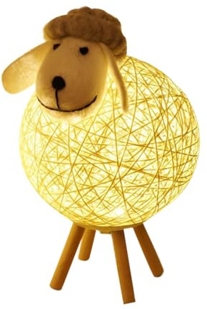 jojofuny Usb Nachtlicht Schaf Aus Holz Und Rattan Kreative Kinderlampe Mit Warmem Licht Für Schlafzimmer Wohnzimmer Und Party Charmante Schaflampe Als Dekoratives Nachtlicht