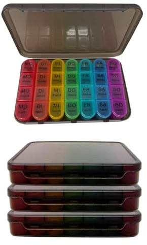 Tablettenbox Pillendose Medikamenten Organizer Aufbewahrung für 7 Tage mit 4 Tageszeiten 4 Stück Set für 4 Wochen