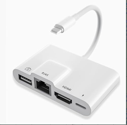 LUIRSAY HDMI Adapter für iPhone, 4 in 1 Lightnning auf USB/Ethernet/HDMI/Aufladung, Kompatibel mit iPhone 14/12/13/11/XS/XR/X/8/7/i-Pad