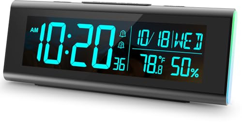 Alarm Clock Bedroom Alarm Clock With Atmosphere Light Gradient Color Cycle Temperature & Humidity Display Four-Level Digital Brightness Adjustment Snooze Function Hd Display（Black）