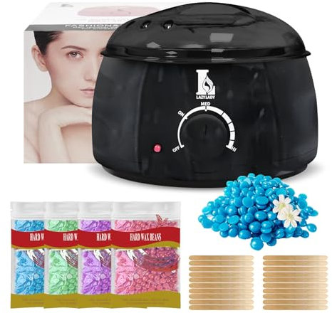 Calentador de Cera Depilatoria Profesional - Máquina de Cera Caliente para Depilación Rápida en Cara, Axilas y Cuerpo, Kit Completo 4 Ceras, Compacto, Portátil y Seguro para Piel Sensible (Negro)