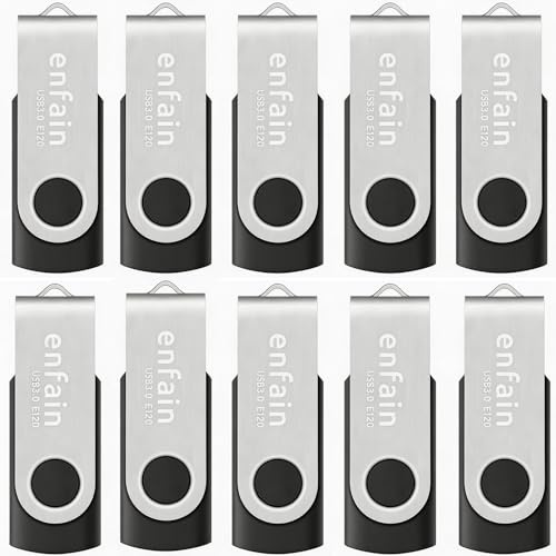 Enfain 16GB USB 3.0 Flash Drive 10 Pack, Black Thumb Drives Bulk, High Speed Data Storage Memory Sticks for PC Laptop Mac, for School Office Photo Music File Transfer