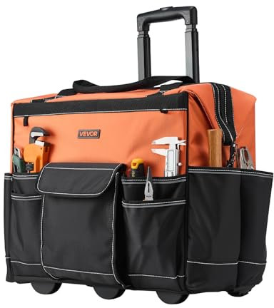 VEVOR Zaino Portautensili con Ruote, Capacità 50 kg, Borsa Portautensili con Ruote da 27 Tasche, Maniglia Telescopica Regolabile e Base Stabile, Organizzatore per Borse per Edilizia, Meccanico