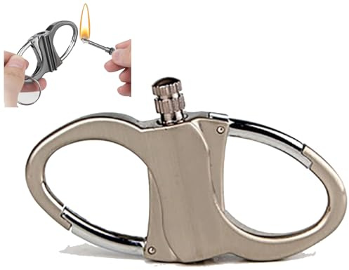 Porte-clés briquet 2025 en métal – Match permanent, mini porte-clés étanche, briquet à remplir au kérosène – Kit de survie cadeau pour homme et femme en plein air camping randonnée (argenté)