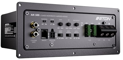 ETON AM 500 - Potente 540 W RMS da incasso a 1 canale, modulo amplificatore per subwoofer, con limitatore di potenza regolabile dell'amplificatore, ideale per fai da te subwoofer attivo
