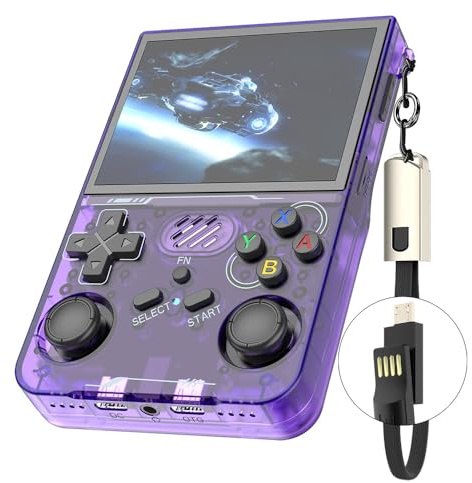 R36XX Retro Handheld Game Console with 64G 3.5 Inch IPS Screen Built-in 20000+ Classic Games Open Source Linux System Portable Pocket Video Player with 3200mah Battery (Translucent Purple)