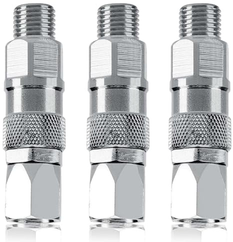 (3-Pack) Swivel Joint 1/4-Inch 360 Degrees Rotate Stainless Steel Airless High Pressure Spray Gun Hose Swivel Joint Connector Accessories for Paint Sprayers and Hose