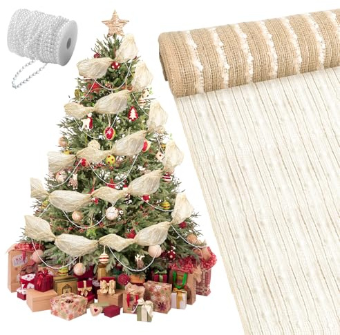 Waldspring 26 cm×9 m Guirlandes de Noël Brillantes Ruban décoratif doré en Maille pour Xmas Tree, Rubans Sapin de Noël pour Décoration de Cadeaux fête (Yellow)