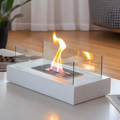 JHY DESIGN Chimenea rectangular de 35 cm de largo, portátil, de combustión limpia, bioetanol, sin ventilación, para interiores y exteriores, patio, fiestas, eventos (blanco)