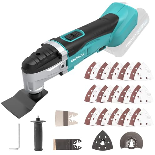 Outil Multifonctionnel Oscillant à Batterie Sans Balai | Set d'Outil Oscillant + Scie Oscillante pour Couper, Clouer, Râcler & Poncer | Outil Seulement (Sans Accessoires)