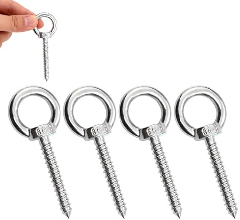 HAYGEM 4 Piezas Tornillo con Argolla M8, Ganchos de Ojo Resistentes Filettatura Lunga, Hembrillas Cerradas Acciaio Inossidabile, Adatto per Telai di Amache, Sedie a Dondolo, Tende da Sole, Pareti