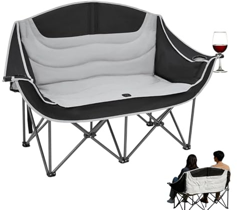 Chaise pliante double – Canapé d'extérieur pliable robuste – Chaise de camping surdimensionnée – pour pique-nique, feu de camp, lac, parc, terrasse, fête de famille, barbecue, concert, football, golf