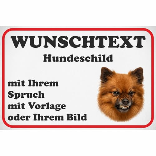 Kiwistar - Schilder selbst gestalten - Hund Zwergspitz - 0,5mm Alu ab 20x15 cm - mit Wunschtext, Foto nach Vorlage oder eigenem Bild - Hundeschild für Haus, Hof, Garten, wetterfest, Geschenk