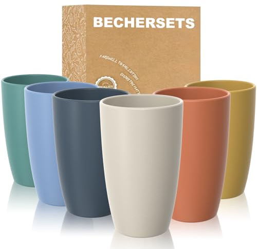 Wrova Trinkgläser 750 ml - 6er-Set Mehrwegbecher, Kunststoffbecher Große Trinkgläser, spülmaschinenfest für Küche, Camping und Studentenwohnheim, campingbecher – Mehrfarbig