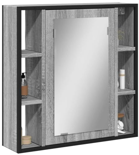 Mobiletto Bagno con Specchio Grigio Sonoma in Legno, Armadietto Bagno Salvaspazio con Ripiano Interno, Mobile Specchio Bagno e Armadietto Medicinali, Ideale per Bagno e Toilette, 60x16x60 cm
