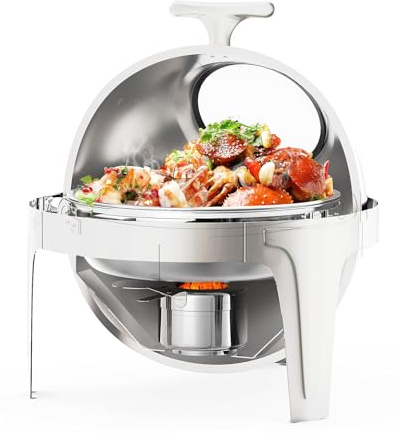Set per buffet con scaldavivande a coperchio avvolgibile da 6 litri, Scaldavivande in acciaio inossidabile con finestra in vetro ideale per feste, buffet e matrimoni