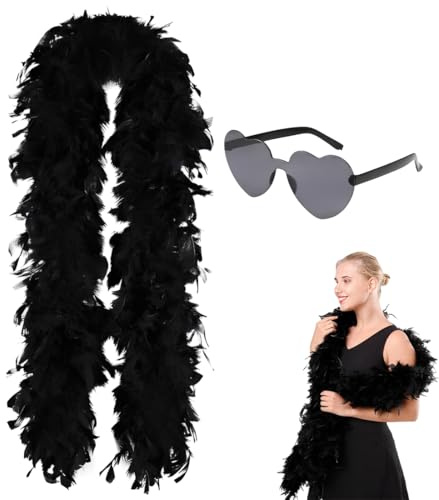IWIDYA Boa piume nero, lunghezza 2 m, peso 40g | Perfetto per feste, matrimoni e carnevale, decorazione versatile per la casa, concerti e giochi con animali domestici(A)