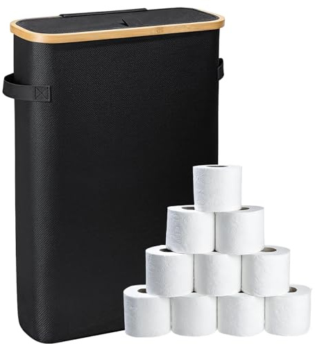 Luabue 42L Contenitore Porta Carta Igienica con Coperchio Nero Impermeabile Cestino per Carta Igienica per Bagno e Casa Rotoli di Carta Igienica e Accessori