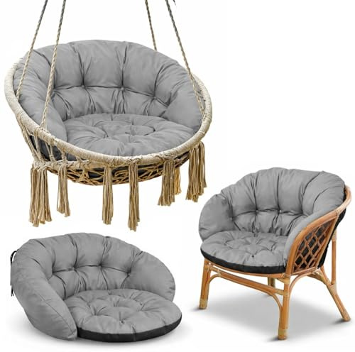 FLLOW Hängesessel Kissen Sitzkissen für Hängeschaukel - Polster für Hängehöhle Lesesessel Hängestuhl und Papasansessel runde Auflage für Outdoor und Indoor, Grau