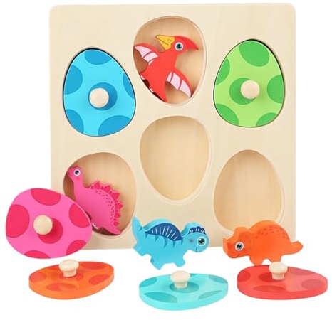 Dinosaurier-Spielzeug aus Holz - Eier-Steckbausteine zum Zusammenbauen | Farbzuordnungsspielzeug,Für Kinder, Mädchen, Schule, Zuhause, Spielzimmer und Kindergarten