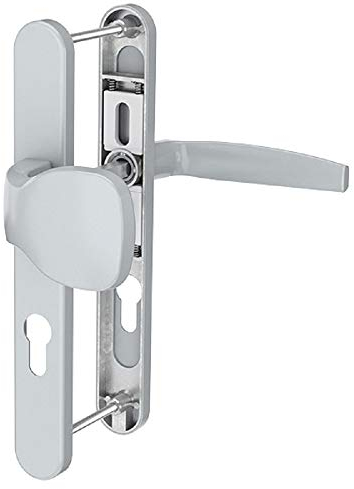 Dansta Schmalrahmengarnitur Schutzbeschlag Schildgarnitur Wechselgarnitur 92 mm - Drücker/Knopf - div. Farben (Silber pulverbeschichtet)