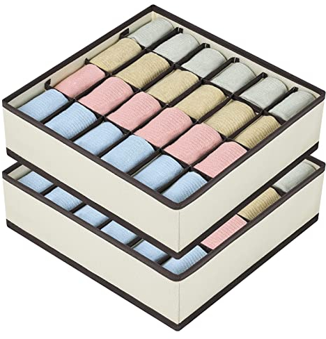 joyoldelf Organizer cassetti, 2 pezzi Divisori per Cassetti, 24 Scompartimenti Organizer Armadio per Biancheria Intima Calze, fazzoletti e Cravatte (Bianco)