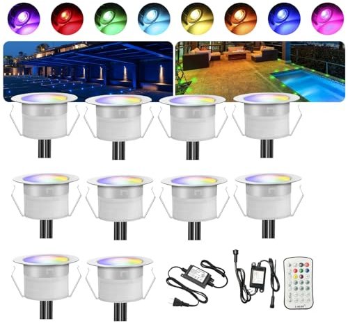 INDARUN 10er Set LED Bodeneinbauleuchten Aussen RGB Ø45mm Terrasse Einbaustrahler, Led Terrassenbeleuchtung IP67 Wasserdicht Boden Licht für Küche Garten Treppen