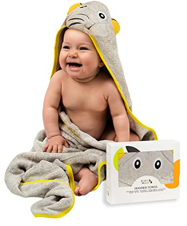 Jumpy Moo's JM Asciugamano con cappuccio morbido e ipoallergenico di alta qualità, 100% bambù biologico, set da bagno per neonati, 88,9 x 88,9 cm, design carino, neonati e bambini fino a 5 anni