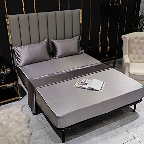 Chickw1 Satin Seide Spannbetttuch, Einfarbig Spannbetttuch Boxspringbett, 100% Polyester Weiche Spannbettlaken Matratzenschoner für Bettw Sche, Steghöhe bis 36-40cm (Silber grau,180x200x40cm)