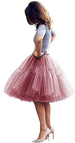 ELAWBTY Womens Knee Length Princess Petticoat Underskirt Tulle Tutu Skirt For Prom Party Dusty Pink 3XL