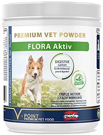 V-Point Flora Aktiv für Hunde zur Unterstützung bei Durchfall Blähungen Verdauungsprobleme Verstopfung Koliken Magenprobleme Aufbau der Darmflora Darmsanierung natürliches Kräuterpulver (250 g)