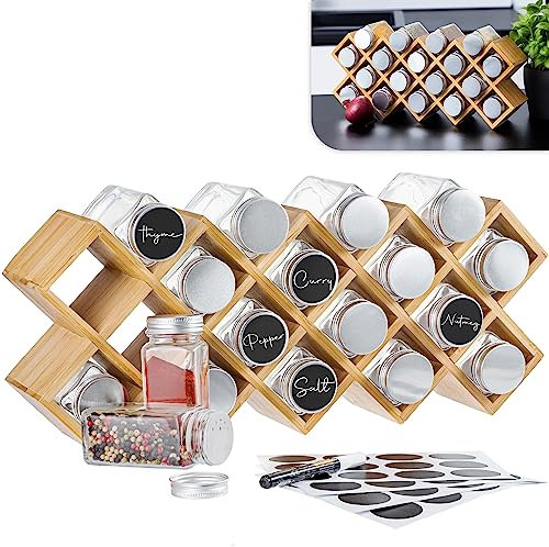 Gadgy Porta Spezie per Cucina Legno | 18 Barattoli Porta Spezie Incluso | Portaspezie Bamboo | Organizer Spezie | Organizzatore Cucina | Porta Spezie con Barattoli etichette